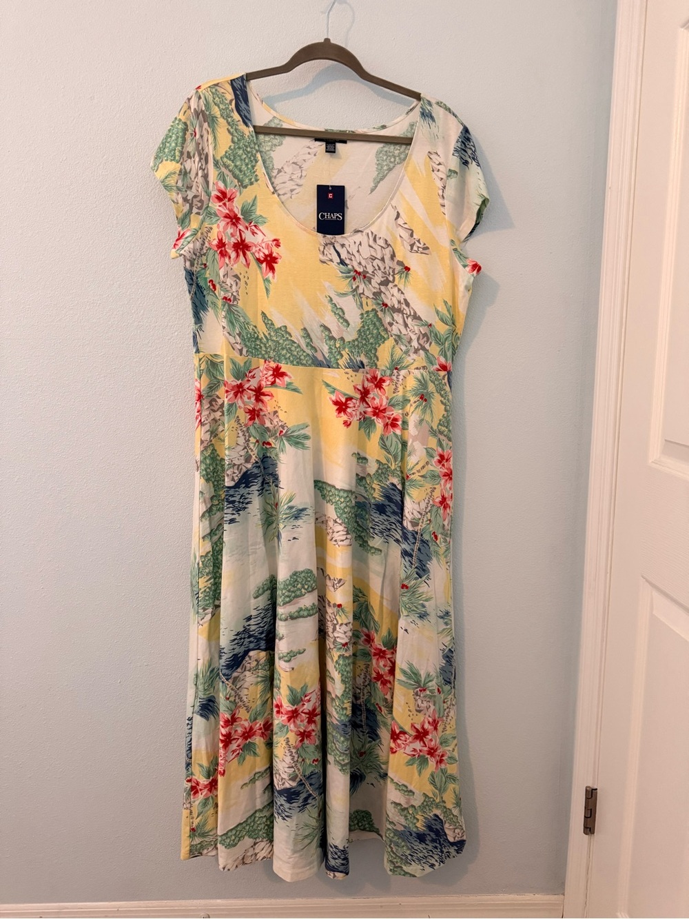 Chaps Yellow Floral Scoop-Neck Maxi Dress